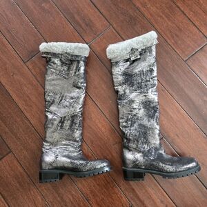 Leather Women's Silver Boots With Lug Soles And Rral Sherling Lining